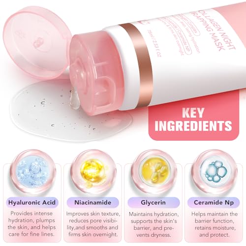 QwsYaay Collagen Night Wrapping Mask, Collagen Face Mask, Collagen Sleeping Mask, Collagen Facial Mask for Elasticity & Hydration, Hydrates and Tightens Skin, Reduces Sagging