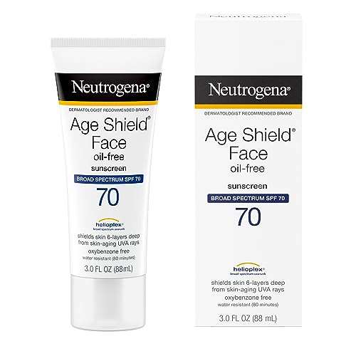 Neutrogena Age Shield Face Oil-Free Sunscreen Lotion with Broad Spectrum SPF 70, Non-Comedogenic Moisturizing Sunscreen to Help Prevent Signs of Aging, PABA-Free, 3 fl. oz (Pack of 3)
