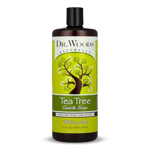 Dr. Woods Tea Tree Liquid Castile Soap - Castile Soap with Pure Tea Tree Oil, Body Wash for Men and Women, Contains Organic Shea Butter, Natural Cleaner for Face, Hands, and Body - 32 Fl Oz
