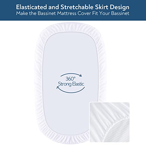 Moses Basket Mattress Pad 16 x 30 - Fit for Plum Sparrow, Baby Delight Slumber/Beside Me Doze, 4moms MamaRoo Sleep Bassinet, Waterproof Quilted Mattress Protector, Cotton Terry Surface