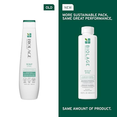 Biolage Scalp Sync Clarifying Shampoo - Residue & Buildup Remover, For Oily Scalp, Fermented Tea & Glycolic Acid, Vegan & Paraben-Free, 13.5 Fl Oz, Packaging May Vary
