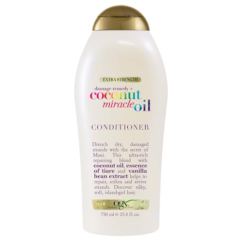 OGX Extra Strength Damage Remedy + Coconut Miracle Oil Conditioner for Dry, Frizzy or Coarse Hair, Hydrating & Flyaway Taming Conditioner, Paraben-Free, Sulfate-Free Surfactants, 25.4 Fl Oz
