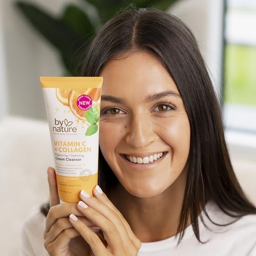 By Nature Vitamin C + Collagen Face Cream Cleanser - Daily Makeup Remover and Facial Wash from New Zealand (7 Oz)