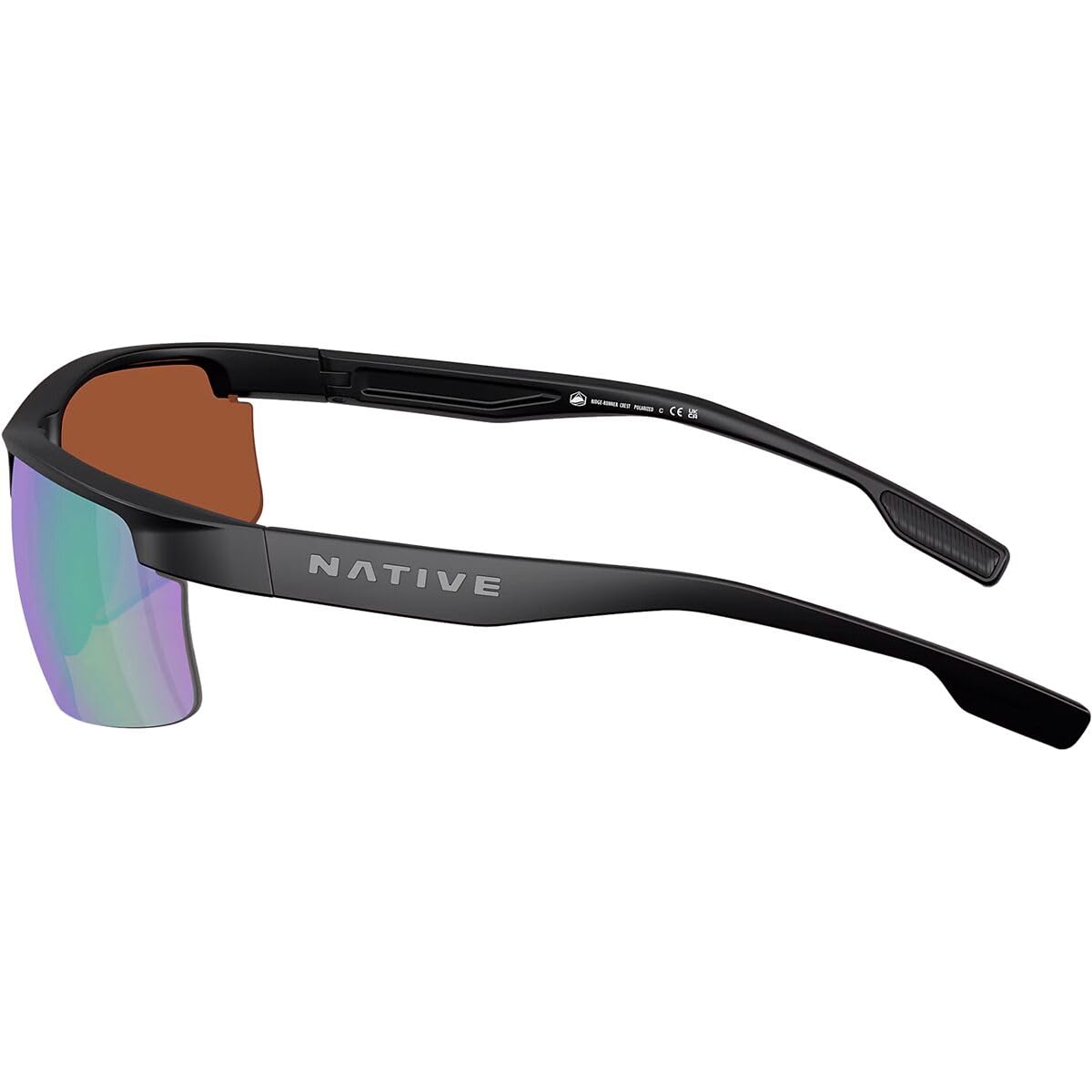 Native Eyewear Men's XD9048 Ridge-Runner Crest Rectangular Sunglasses, Matte Black/Green Mirrored Polarized, 69 mm