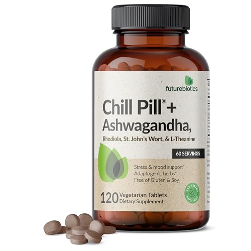 Futurebiotics Chill Pill + Ashwagandha, Rhodiola, St. John’s Wort, & L-Theanine - Non-GMO, 120 Vegetarian Tablets