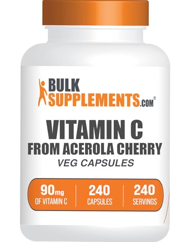BulkSupplements.com Vitamin C from Acerola Cherry Capsules - Acerola Cherry Vitamin C Supplement - Gluten Free, 1 Capsule per Serving, 240 Veg Capsules (Pack of 1)