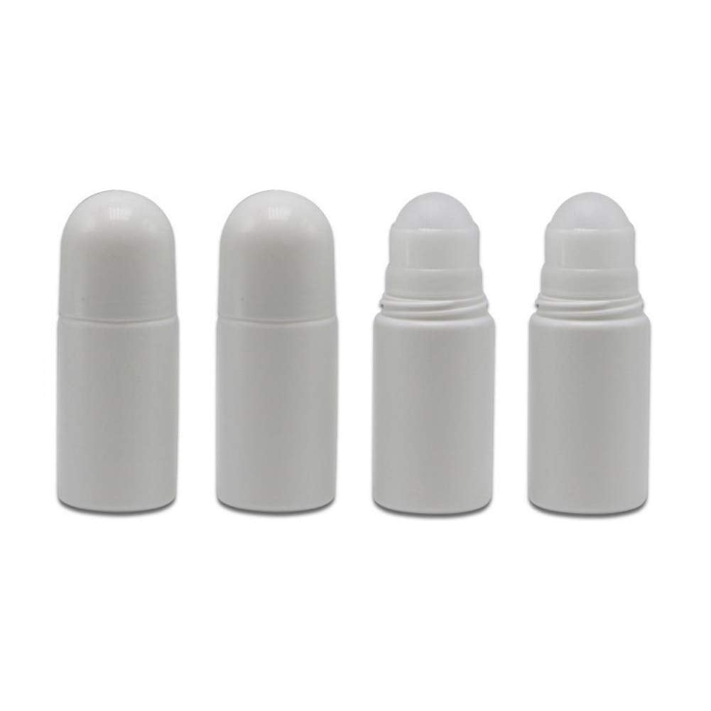 4Pcs 50ml/1.69oz White Deodorant Bottles Empty Refillable Plastic Roll On Bottles Deodorant Container Essential Oils Roller Bottles With Plastic Roller Ball For Deodorant Lip Oil Aromatherapy Perfume