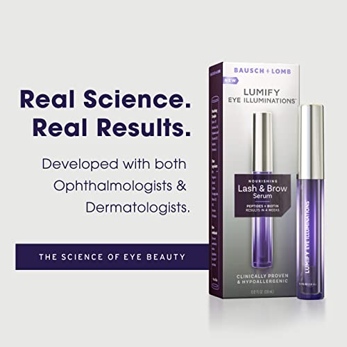 LUMIFY Eye Illuminations Lash & Brow Serum, Contains Peptides, Biotin & Hyaluronic Acid, Clinically Proven & Hypoallergenic, Contact Lens & Lash Extension Friendly, 3.8mL