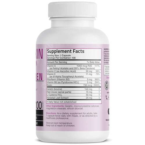 Bronson Hair, Skin & Nails with Biotin Extra Strength Vitamin Supplement for Women, 100 Capsules