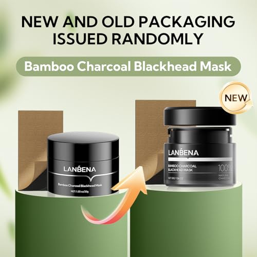 LANBENA Upgraded 2.0 Bamboo Charcoal Blackhead Remover Mask, 60 pcs Nose Strips, Peel off Face Mask Pore Whiteheads Cleanser Strawberry Nose Purifying, Deep Cleansing for All Skin Types, 30g/1.05oz