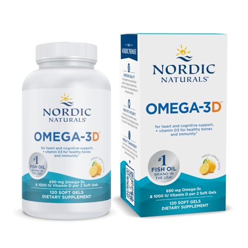 Nordic Naturals Omega-3D, Lemon Flavor - 120 Soft Gels - 690 mg Omega-3 + 1000 IU Vitamin D3 - Fish Oil - EPA & DHA - Immune Support, Brain & Heart Health, Healthy Bones - Non-GMO - 60 Servings