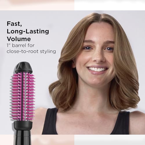 REVLON Silicone Bristle Heated Hair Styling Brush | Fast, Long Lasting Volume for Easy Styling | 1 Barrel for Full Body and Smooth Styles (Black/Pink)