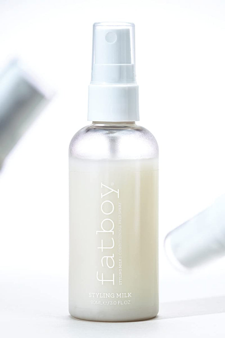 Fatboy Styling Milk Leave In Conditioner Spray, Anti Frizz & Detangling Hair Milk for Shiny, Soft Hair, Lightweight Primer for Split Ends, Hair Care for All Hair Types, Paraben Free, Color Safe, 3 Oz