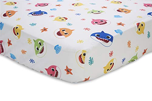 Baby Shark 4-Piece Toddler Bed Set including Super Soft Matching Sheets Set, Pillowcase, and Reversable Comforter For Boys and Girls - (Offical Product)