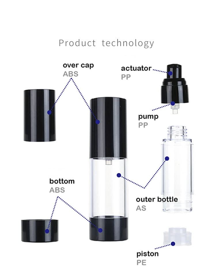 3Pcs/lot 15ml 30ml 50ml Empty Black Airless Lotion Cream Pump Plastic Container Cosmetic Bottle Dispenser Travel Containers Doubtless Bay