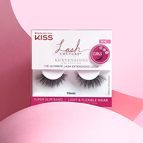 KISS Lash Couture LuXtensions Collection False Eyelashes, Flat Lash Technology, Super Slim Lash Band, Real Lash Extension Fibers, Reusable, Contact Lens Friendly Strip Lashes, Style Classic, 1 Pair