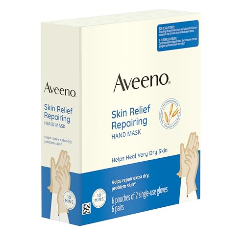 Aveeno Skin Relief Repairing Hand Mask, Moisturizing Gloves with Prebiotic Oat & Shea Butter for Very Dry Skin, Hand Care for Sensitive Skin, Fragrance-Free, Value Pack, 6 Pairs of Single-Use Gloves