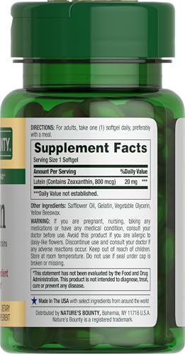 Nature's Bounty Lutein Pills, Eye Health Supplements and Vitamins, Support Vision Health, 20 mg, 40 Softgels