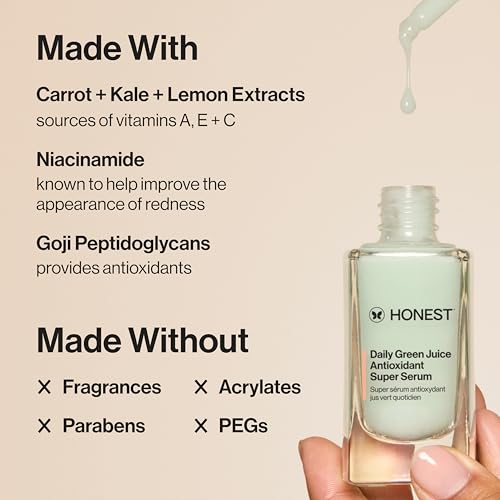 Honest Beauty Daily Green Juice Antioxidant Super Serum | Improves Skin Tone + Texture | Gentle for Sensitive Skin, Fragrance Free, Vegan | 1 fl oz