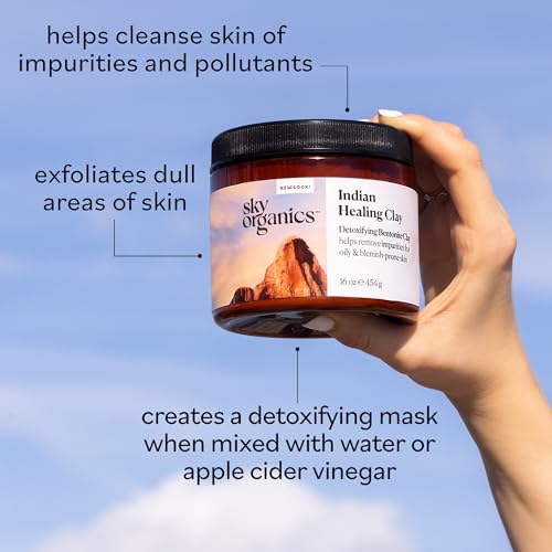 Sky Organics - Indian Healing Clay, 16 oz - Detoxifying Bentonite Clay Powder - Exfoliating Face Mask - Pore Cleaner - Combination & Oily Skin - Natural, Vegan & Cruelty Free - Skin Care w ebook