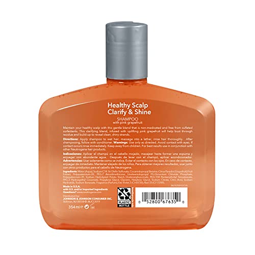 Neutrogena Exfoliating Healthy Scalp Clarify & Shine Shampoo & Conditioner for Oily Hair and Scalp, with Pink Grapefruit, pH-Balanced, Paraben & Phthalate-Free, Color-Safe, 12 Fl Oz