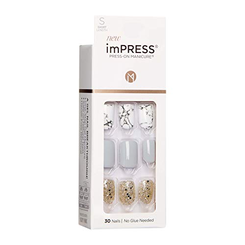 imPRESS Design, Press On Nails, Knock Out, Gray, Short, Size, Squoval, Shape, Includes 30 Nails, Prep Pad, Instructions Sheet, 1 Manicure Stick, 1 Mini File