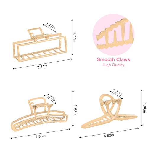 LUKACY 6 Pack Large Metal Hair Claw Clips - 4 Inch Big gold hair clips,Perfect Jaw hair clamps for Women and Thinner,Thick hair styling,Strong Hold Hair,Fashion Hair Accessories (Style 1)