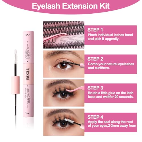 ISOOLU Fairy Lash Clusters Manga Individual Lashes C Curl Wispy Eyelash Clusters WideSpan Eyelash Extension Kit with Lash Bond and Seal Wet-Look Spiky Cluster Lashes (Fairy Kit)