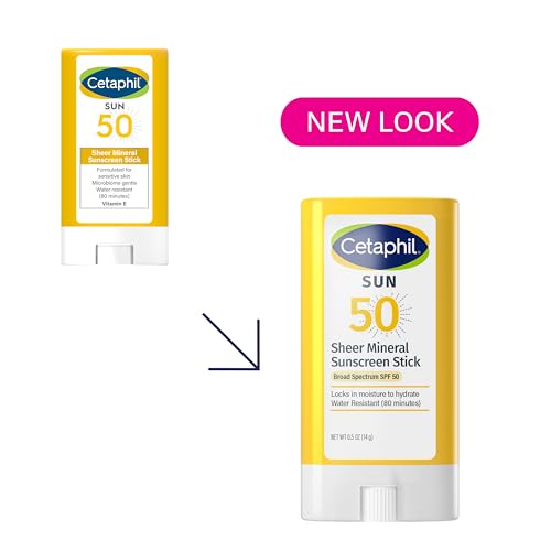 Cetaphil Sheer Mineral Sunscreen Stick for Face & Body, 0.5oz, 100% Mineral Sunscreen: Zinc Oxide & Titanium Dioxide, Broad Spectrum SPF 50, For Sensitive Skin