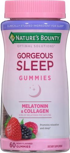 Nature's Bounty Optimal Solutions Gorgeous Sleep Melatonin 5mg Gummies with Collagen, Assorted Fruit Flavors, 60 Count