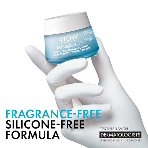 VICHY Minéral 89 Matte Sorbet Face Moisturizer For Oily Skin, Mattifying Moisturizer, Hyaluronic Acid + Niacinamide + Salicylic Acid, Shine Control, Non-Greasy Refreshing Gel Moisturizer