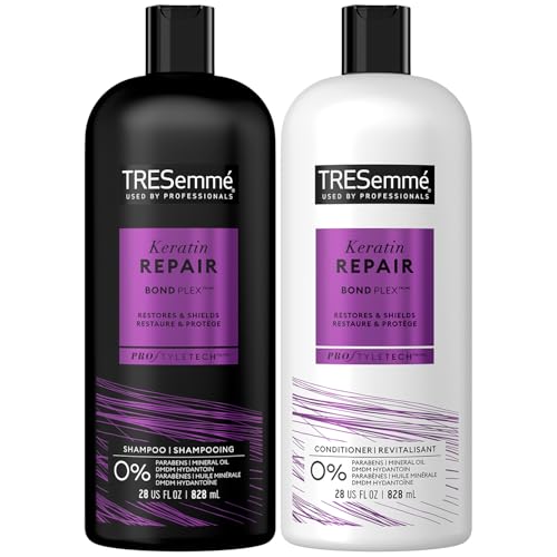 TRESemmé Shampoo and Conditioner, Keratin Repair – Bond Repair Hair Treatment, Frizz Control, 28 Oz Ea