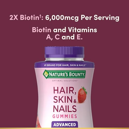 Nature's Bounty Optimal Solutions Advanced Hair, Skin, Nails, 2X Biotin, 80 Strawberry Gummies, 40 Total Servings