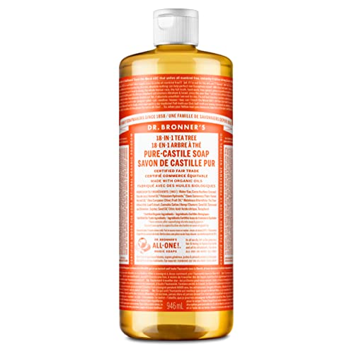 Dr. Bronner's - Pure-Castile Liquid Soap (Tea Tree, 32 ounce) - Made with Organic Oils, 18-in-1 Uses: Acne-Prone Skin, Dandruff, Laundry, Pets and Dishes, Concentrated, Vegan, Non-GMO