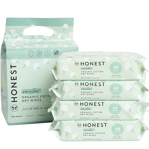 The Honest Company 100% Pure Organic Cotton Dry Wipes | Multi-Use Disposable Facial Cloth and Baby Wipe | Hypoallergenic and Gentle on Skin | 192 Count