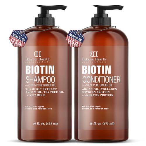 Botanic Hearth Biotin Shampoo and Conditioner Set - with Ginger Oil & Keratin for Hair Loss and Thinning Hair for Men and Women - Sulfate Free, 16 fl oz each