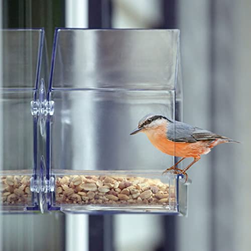 Nature's Way Win-3 Clear View Window Bird Feeder with Strong Suction Cups, Transparent Outdoor Wild Bird Seed Feeder and Décor, 2 Cup Capacity, Clear, 6.5