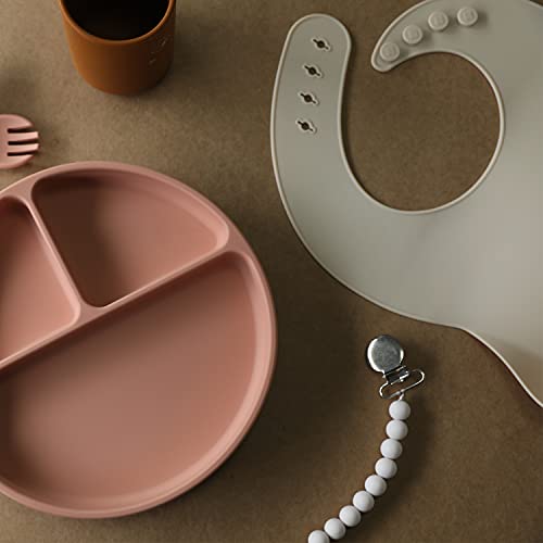 Moonkie Silicone Baby Bibs Set Of 3, BPA Free Soft Adjustable Fit Waterproof Feeding Bibs for Babies and Toddlers(Kallaite/Lunar Grey/Offwhite)