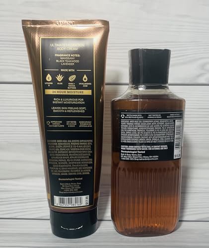 Bath & Body Works Mahogany Teakwood Men's 3-in-1 Hair, Face & Body Wash and Body Cream 2 Piece Set