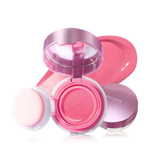 BLUE LOVE Cushion Liquid Blush - Silky Cheek Tint with Mirror, Natural Enhancer for a Radiant Finish, Contours & Highlights for Effortless Elegant (Pink Peony)