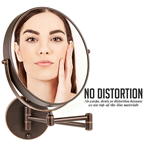 OVENTE 9 Wall Mounted Makeup Mirror with 1X/10X Magnification, Double Sided Magnifying Round Bathroom Vanity Mirror, 360° Swivel Design, Extendable and Folding Arm, Antique Bronze MNLFW90ABZ1X10X
