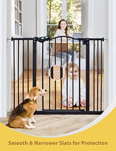 InnoTruth 29-39.6 Width Auto Close Baby Gate, 30 Tall Wide Dog Gate for Pets, Easy Install Walk Through for Doors, Hallways, House, Safety Kid/Puppy Pressure or Hardware Mounted Metal Gate, Black