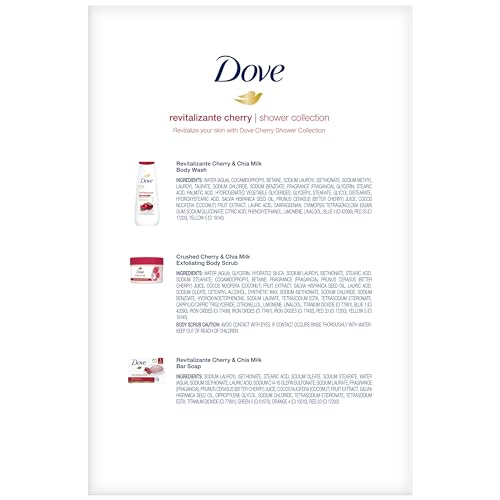 Dove Revitalizing Cherry Collection Gift Set – Cherry & Chia Milk Body Wash, Exfoliating Body Polish + Soap Bar (3 Piece Set)