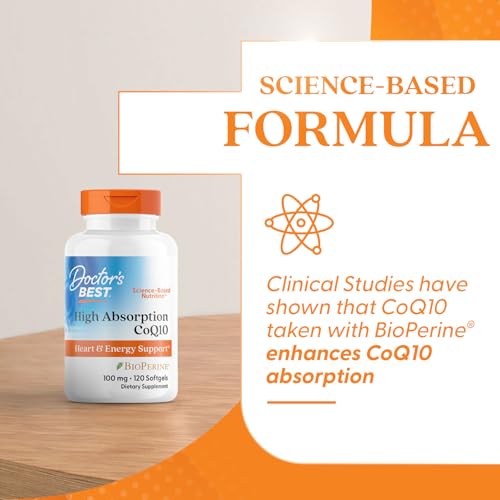 Doctor's Best High Absorption CoQ10 with BioPerine, Gluten Free, Naturally Fermented, Heart Health, Energy Production, 100 mg, 120 Count