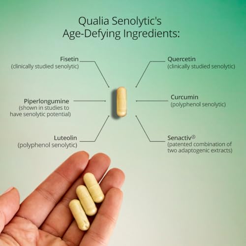 Qualia Senolytic Supplement, Fisetin, Quercetin, Piperlongumin & More, Aging Supplement That Supports Optimal Cell Repair & Rejuvenation, Naturally Eliminate Zombie Cells, 1 Month Supply