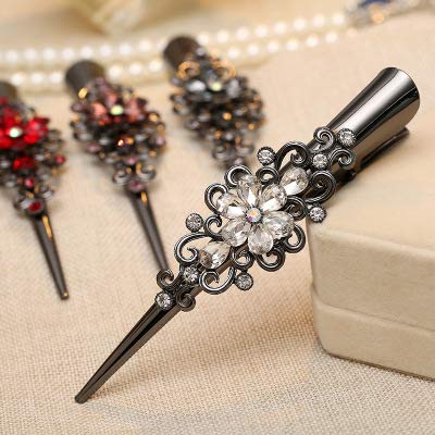 DAONACO Large Retro Metal Hair Clips Flower Duckbill Clips Rhinestone Hair Barrettes with Teeth Hair Pins Hair Slide Stylish for Women Girl Hair Jewelry Accessories (White) : White
