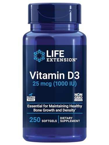 Life Extension Vitamin D3 25 mcg (1000 IU), Immune System Support, Bone Health, Whole-Body Health, Value Size, Gluten-Free, Non-GMO, 250 softgels