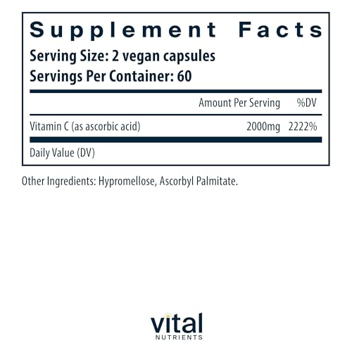 Vital Nutrients Vitamin C 1000mg (100% Pure Ascorbic Acid) | Vegan Antioxidant Supplement for Immune Support and Iron Absorption* | Gluten, Dairy and Soy Free | Non-GMO | 120 Capsules