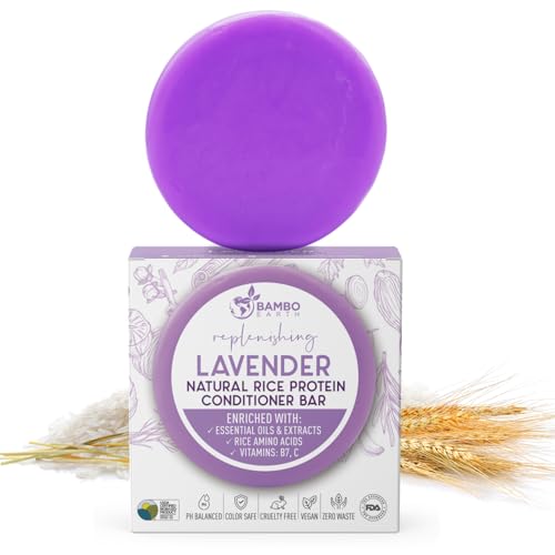 Solid Rice Protein Water Conditioner Bar Hair Soap – Conditioning Bars For Hair With All Natural Plant Based Essential Oils And Zero Waste Packaging - Use With Shampoo Bar (Lavender)