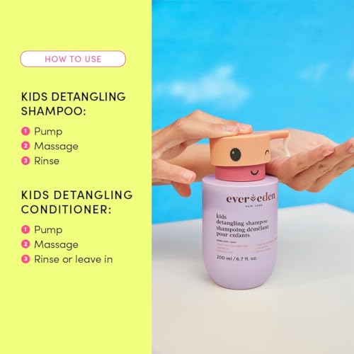 Evereden Kids Complete Haircare Set: Hair Detangling Shampoo, Conditioner & Spray for Children Ages 3+ & Pain-Free Hair Brush, Plant Protein Peptides & Argan Oil, Vegan, Free from Sulfate and Paraben